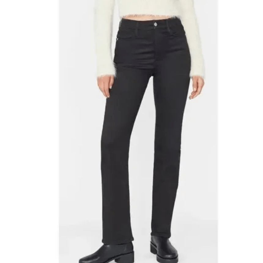 Frame Le Super High Straight Jeans Blackfinn Wash Black Denim Size 29